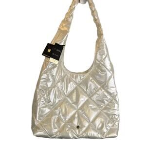 HOUSE OF HARLOW 1960 WHITE PEARL QUILTED PUFFER HOBO SET NEW Scrunchie Coin Prs